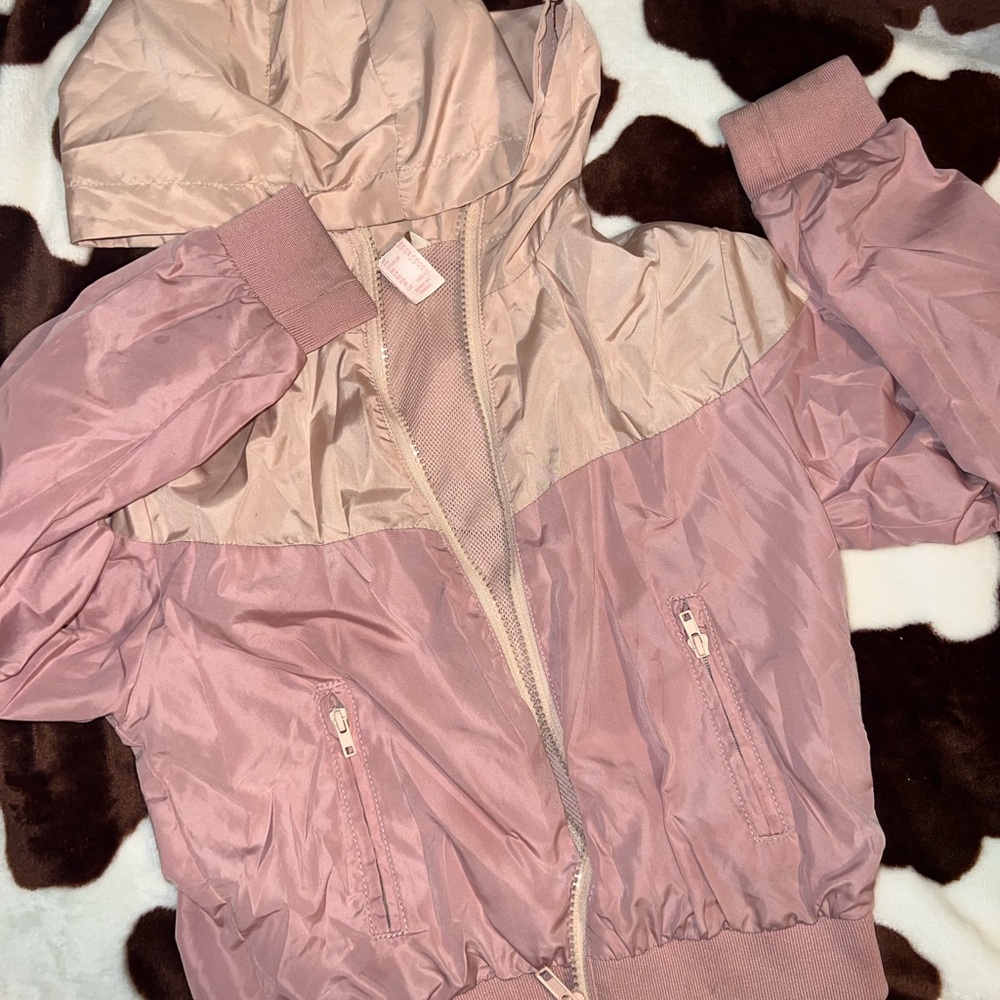 Girl’s Pink and Beige Hooded Jacket